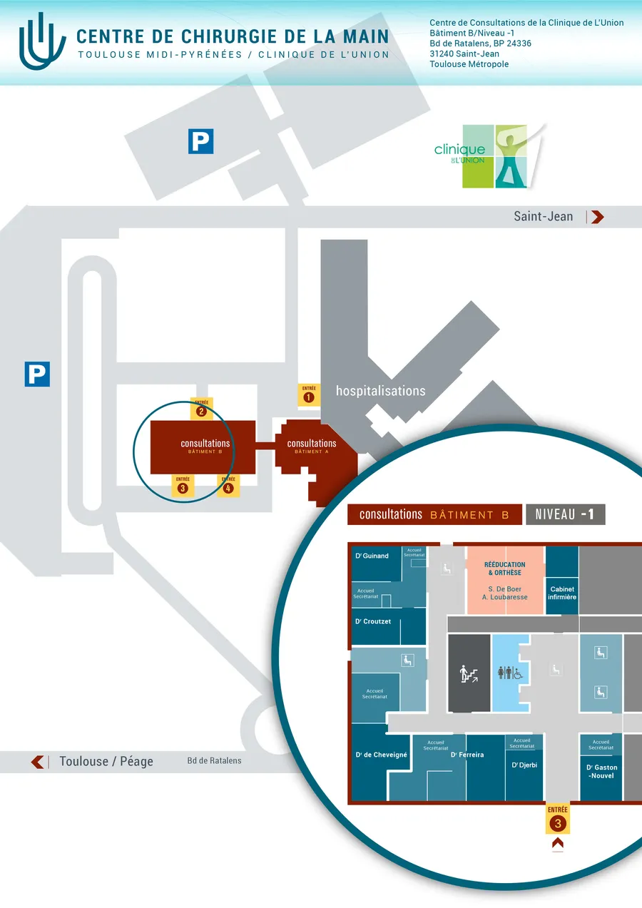 Plan d'accès du centre, bâtiment B niveau −1
